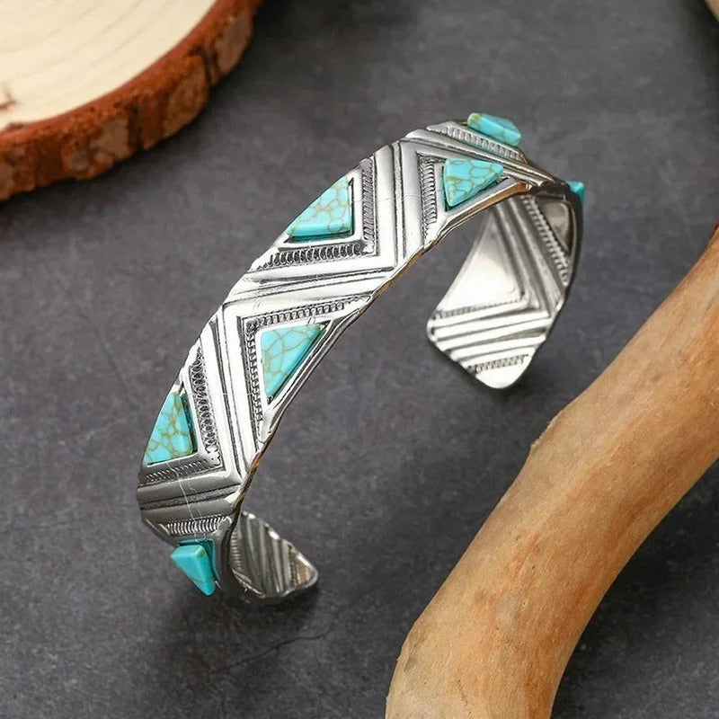 Retro boho tribal bransoletka z turkusem