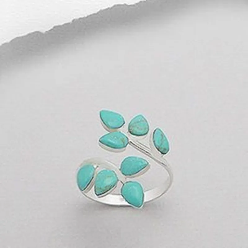 Retro ring med turkise blade